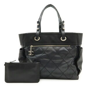 CHANEL Black Coated Canvas Shoulder Bag